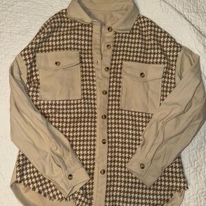 Brown and Beige Houndstooth Button-Up Shirt